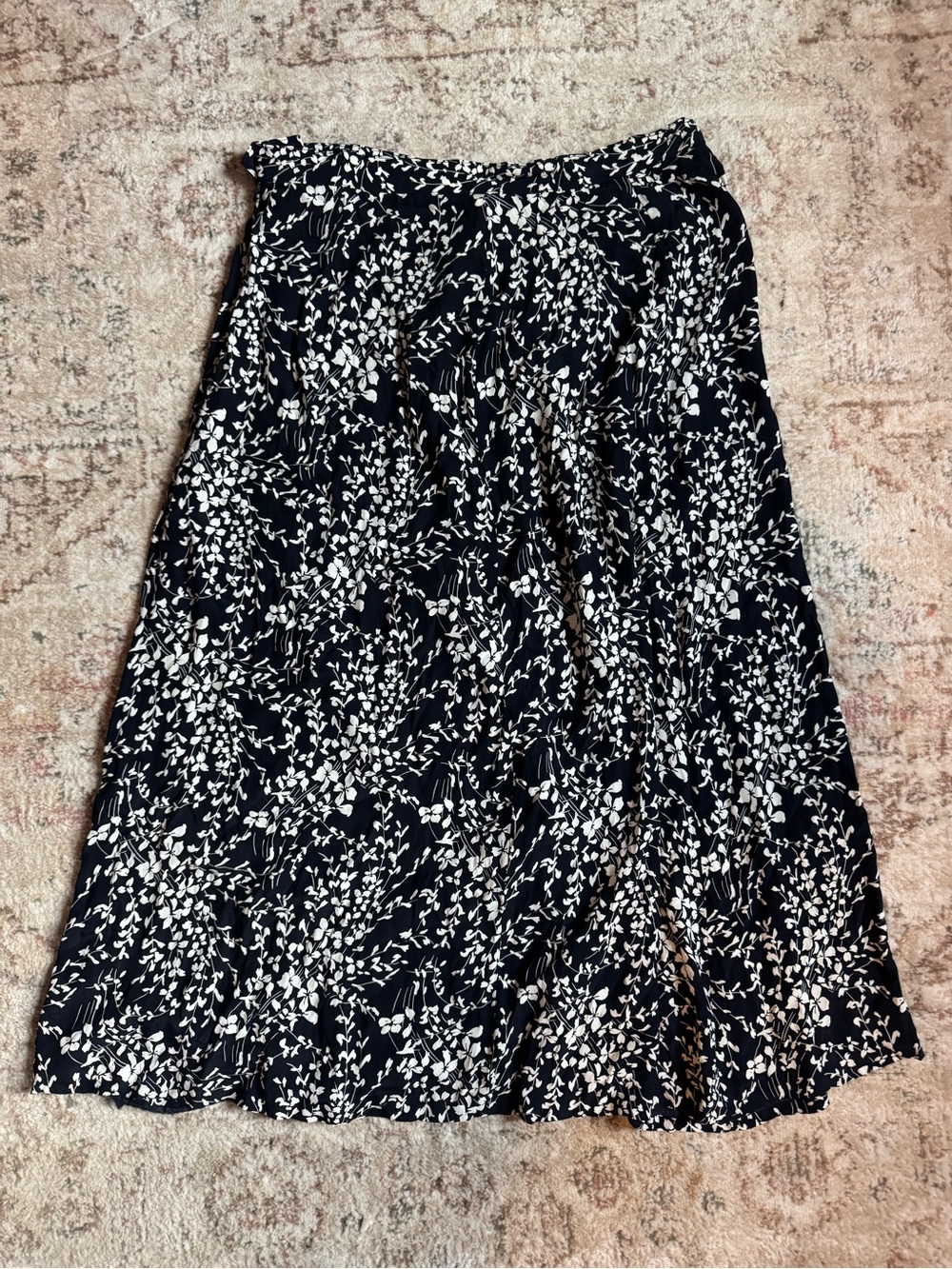 Vintage Black & White Floral Midi Skirt